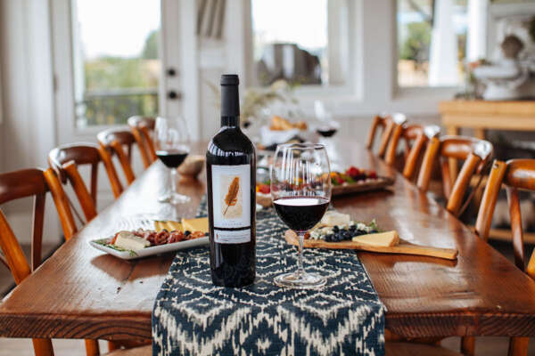 Feather Cabernet Sauvignon on a table.
