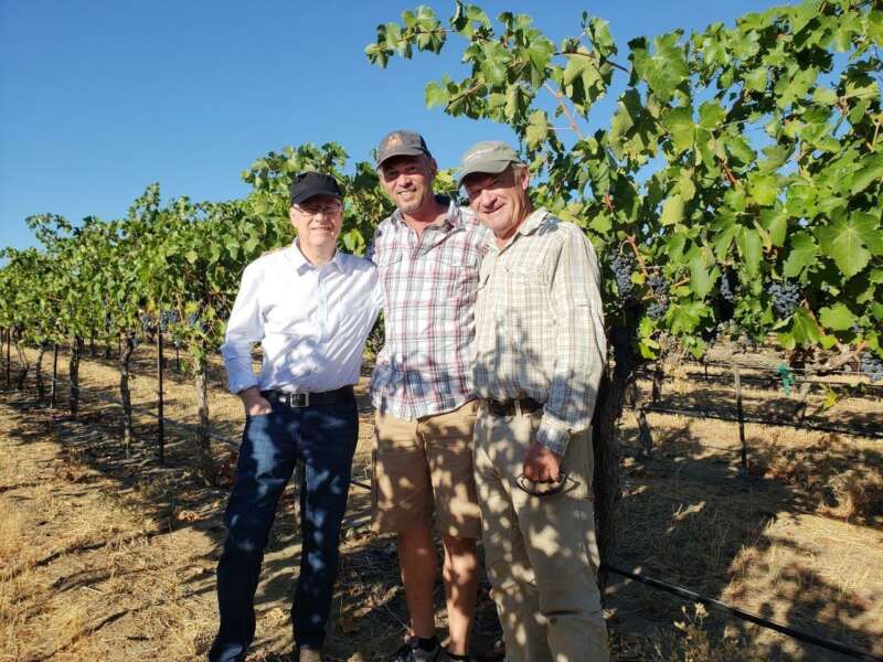 John Duval, Gilles Nicault with Dick Boushey at Boushey Vineyard
